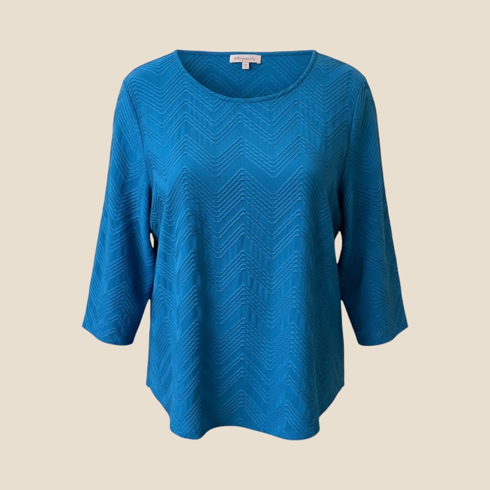 Philosophy Woman Republic Clothing Woman Teal Chevron Textured 3/4 Sleeve Top 3X
